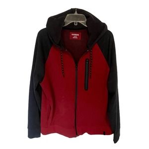 Express Women's XL Full Zip Hoodie ~ Burgundy & Black Soft Plush Hooded Jacket
